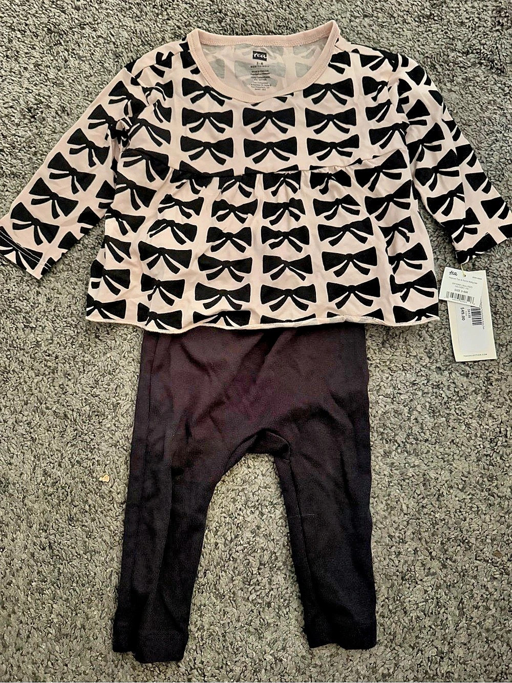 Tea Collection Peplum Top & Pants Baby Set Pink & Black